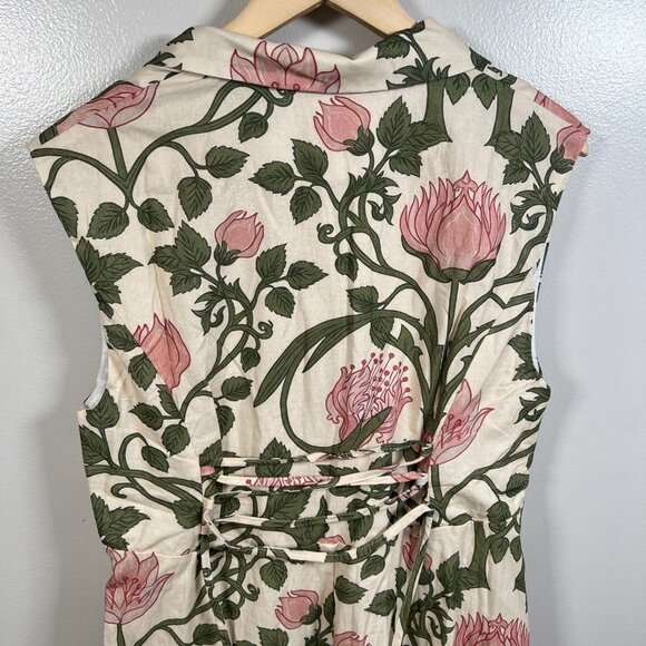 Linen Vibes Midi Shirt Dress Medium Vintage Floral Retro Button Front Garden - Picture 11 of 15